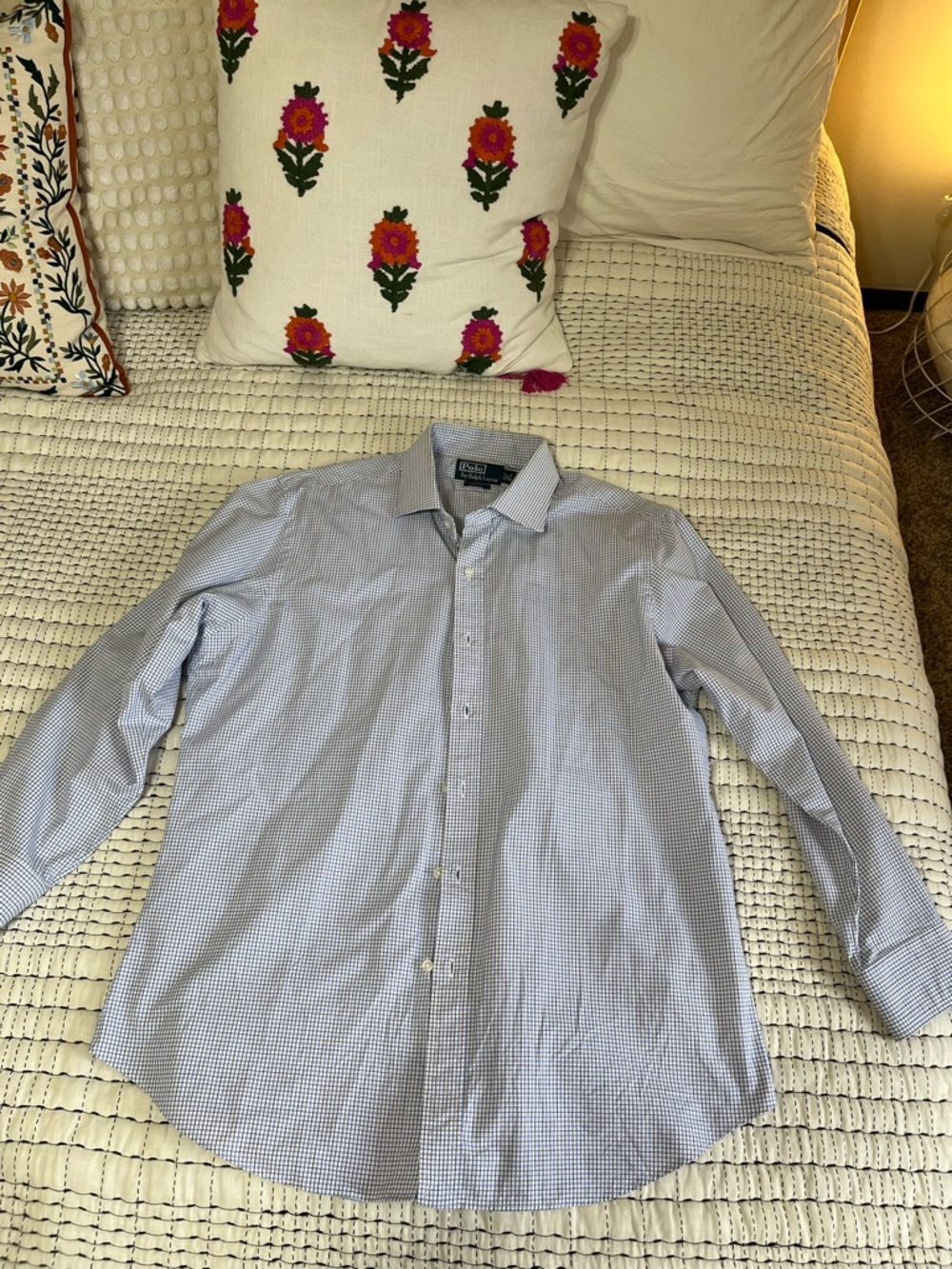 Ralph Lauren Blue and White Micro-Check Dress Shirt